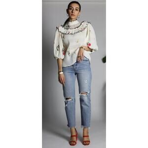 Ganni Lowell Pleated High Neck Blouse. Size 36 or Small